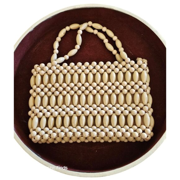 Vintage Handmade Beaded Handbag with Zipper Closure & Interior Pocket - Beige - Picture 10 of 10